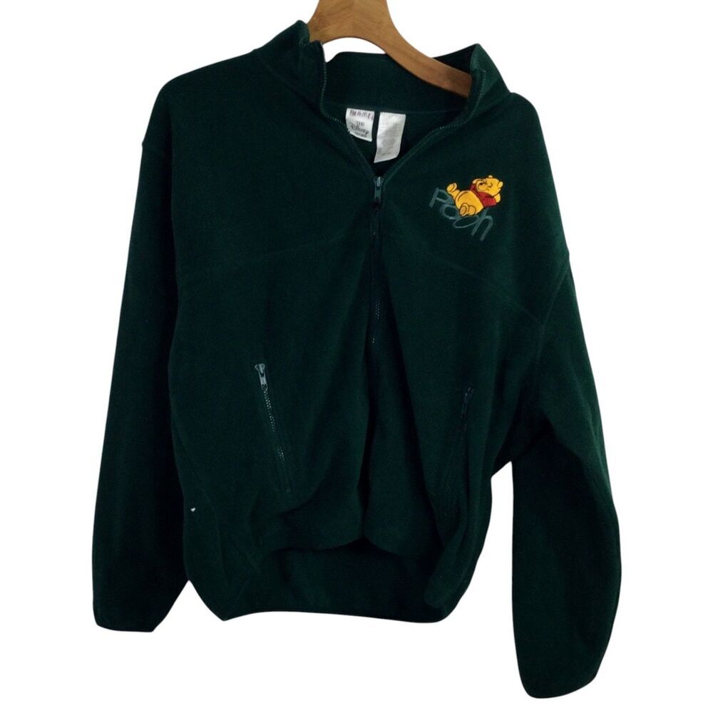 Vintage Disney Store The Pooh Fleece Full Zip Fleece Embroidered Green Size L